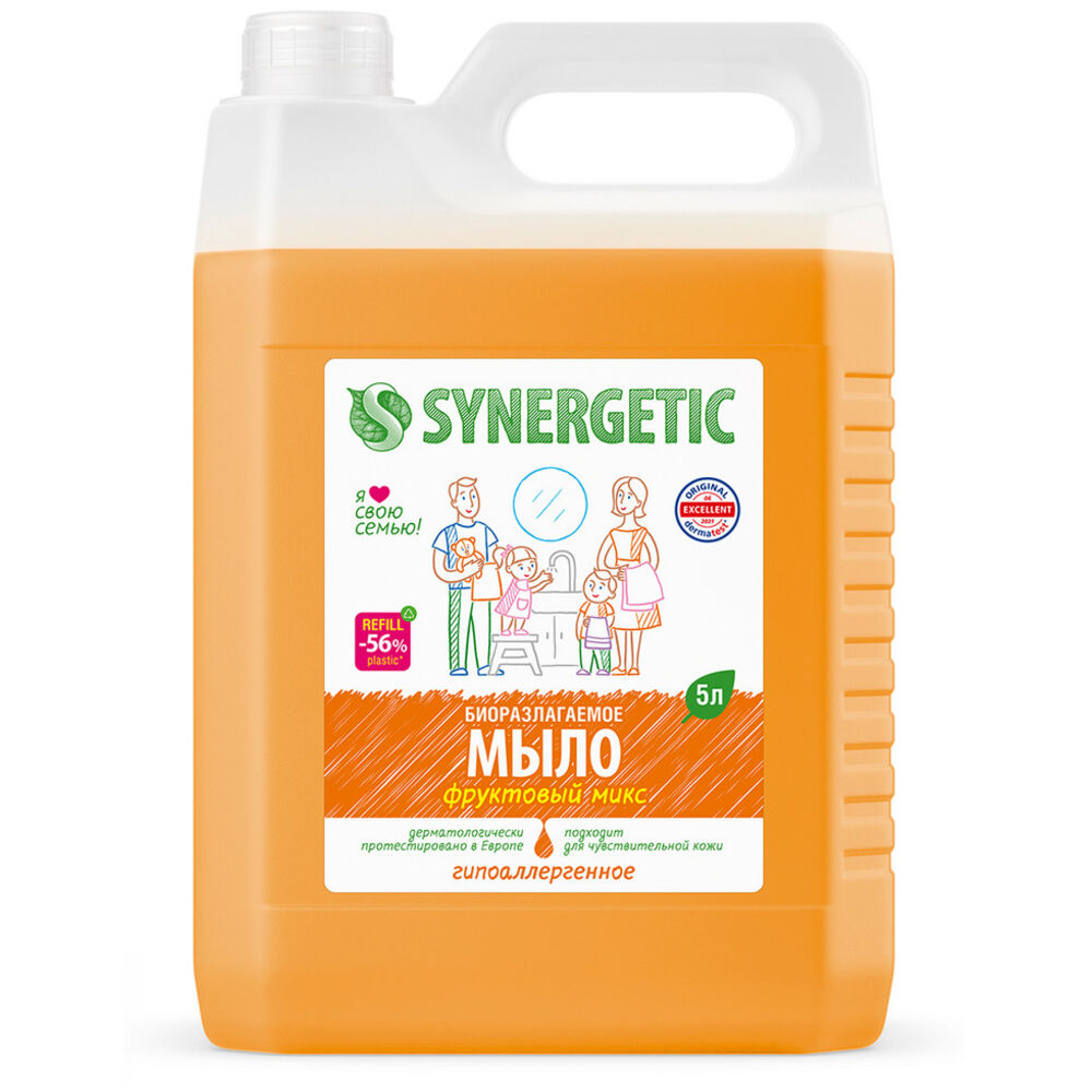 Synergetic Гипоаллергенное жидкое мыло биоразлагаемое Фруктовый микс, 5 л.