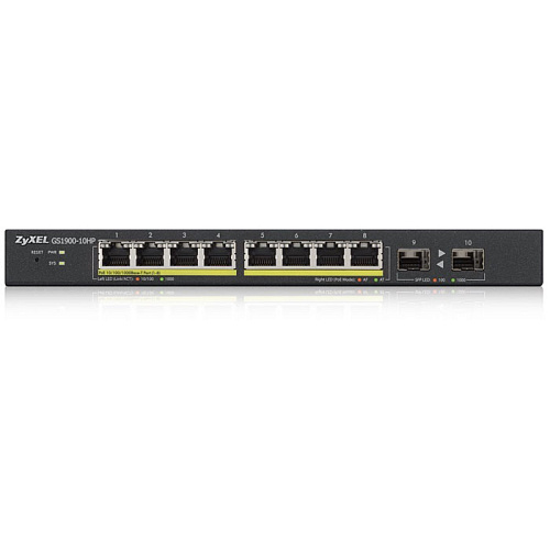 Коммутатор Zyxel GS1900-10HP, 8xGbLAN PoE+, 2xSFP