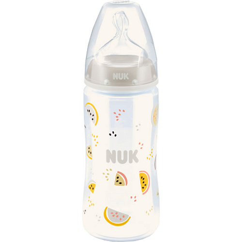 Бутылочка для кормления NUK First Choice Plus полипропилен, 300 мл + силиконовая соска со средним отверстием для пищи M р-р 1 (дольки)