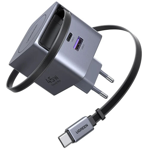 Сетевое зарядное устройство Ugreen X614 (65822) 45W Type C + USB, темно-серый