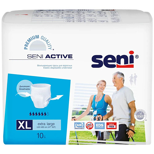 Seni Трусы впитывающие Active, 120-160 см., XL (10 шт.), 6 упаковок