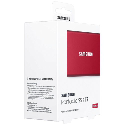 Внешний SSD-накопитель 500Gb Samsung T7 MU-PC500R/WW (SSD) USB 3.2 Type C Красный