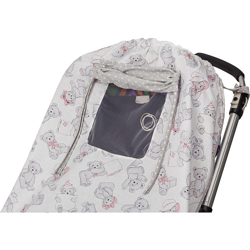 Солнцезащитный тент на коляску Mammie от солнца, насекомых и пуха (серый/розовый)