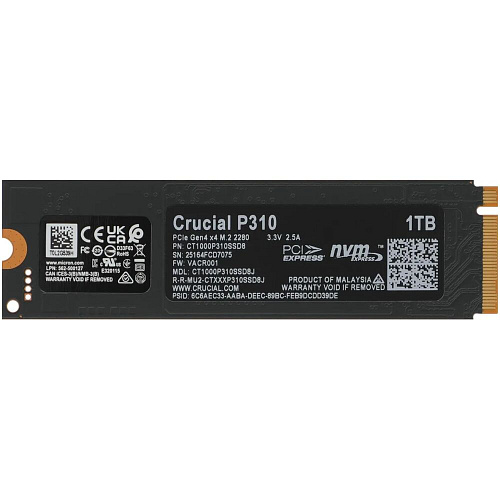 Внутренний SSD-накопитель 1000Gb Crucial P310 (CT1000P310SSD2) M.2 2280 PCIe NVMe 4.0 x4