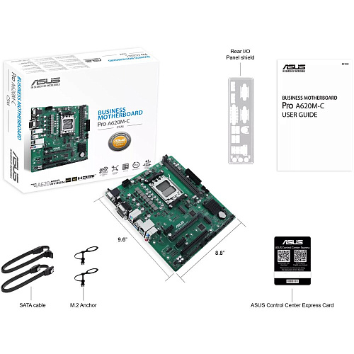 Материнская плата ASUS Pro A620M-C-CSM A620 Socket AM5 2xDDR5, 4xSATA3, RAID, 2xM.2, 1xPCI-E16x,  2xUSB3.2, 1xUSB3.2 Type C, D-Sub, DVI-D, DP, HDMI, Glan, mATX