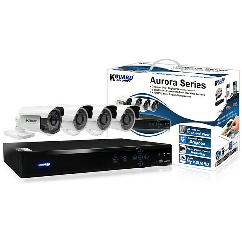 Комплект видеонаблюдения Kguard Aurora AR421-CKT001 DVR H.264 Cloud HDMI QRC 960H Автослежение 5Мпикс 800/700ТВЛ 4кан.+4кам.