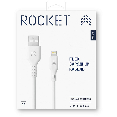 Кабель USB-A - Lightning 1m Rocket Flex белый