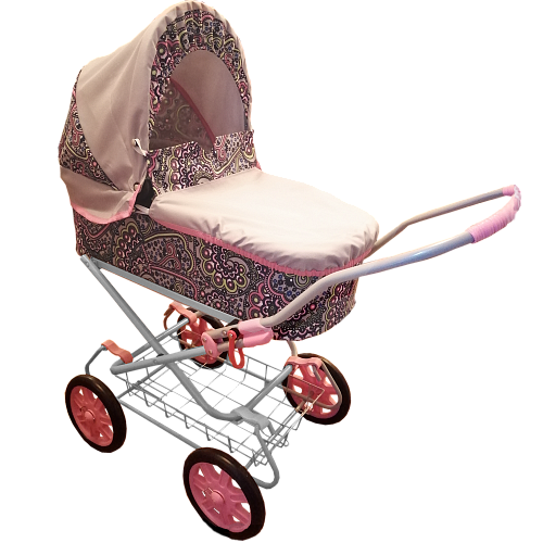 Коляска для кукол Wakart Классик 2 000sn-37076 (розовая+узоры на сером)