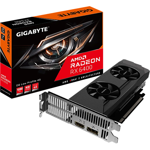 Видеокарта Gigabyte 4096Mb RX 6400 D6 Low Profile 4G (GV-R64D6-4GL) 1xDP, 1xHDMI, Ret