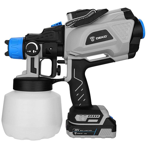 Аккумуляторный краскопульт Deko SG20DK PRO, 20В, 1200 мл, 2x3.0Ач 083-1136