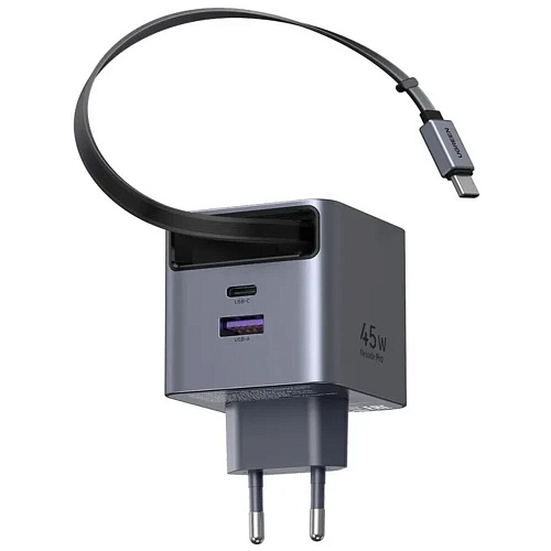 Сетевое зарядное устройство Ugreen X614 (65822) 45W Type C + USB, темно-серый