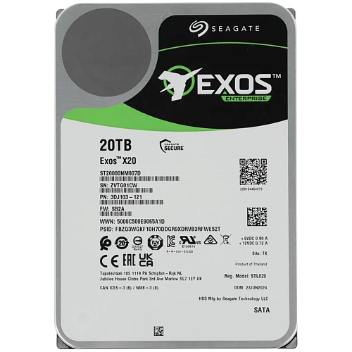 Внутренний жесткий диск 3,5" 20Tb Seagate (ST20000NM007D) 256Mb 7200rpm SATA3 Exos X20 RECERTIFIED