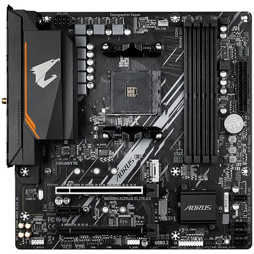 Материнская плата Gigabyte B550M AORUS Elite AX Socket-AM4 AMD B550 4xDDR4, 4xSATA3, RAID, 2xM.2, 2xPCI-E16x, 4xUSB3.2, DVI-D, HDMI, WiFi, Glan, mATX Ret