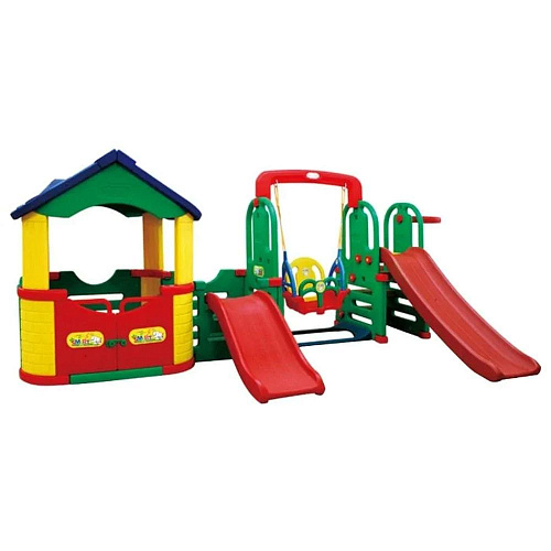 Игровой комплекс Happy Box SMART PARK Игровой домик, горка малая,горка бол. с муз.панелью,качели с муз. пан.,баскет.к-ц JM-1004