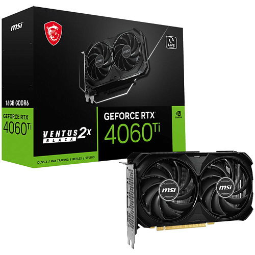 Видеокарта MSI GeForce RTX 4060 Ti 16384Mb, Ventus 2X Black 16G (RTX 4060 Ti Ventus 2X Black 16G) 1xHDMI, 3xDP, Ret