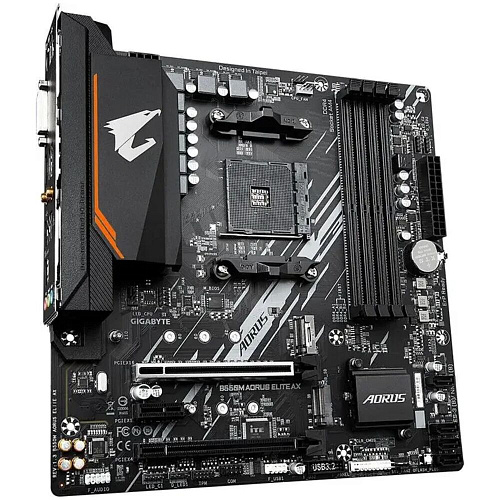 Материнская плата Gigabyte B550M AORUS Elite AX Socket-AM4 AMD B550 4xDDR4, 4xSATA3, RAID, 2xM.2, 2xPCI-E16x, 4xUSB3.2, DVI-D, HDMI, WiFi, Glan, mATX Ret