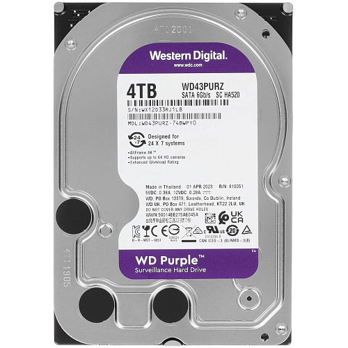 Внутренний жесткий диск 3,5" 4Tb Western Digital (WD43PURZ.) 256Mb 5400rpm SATA3 Purple RECERTIFIED