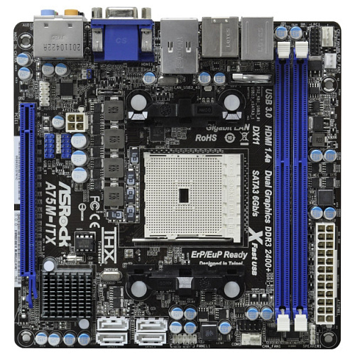 Материнская плата ASRock A75M-ITX FM1, AMD A75, 2xDDR3, 1xPCI-E16x, 4xSATA3, 4xUSB3.0, 1xeSATA, Raid, GLan Mini-ITX