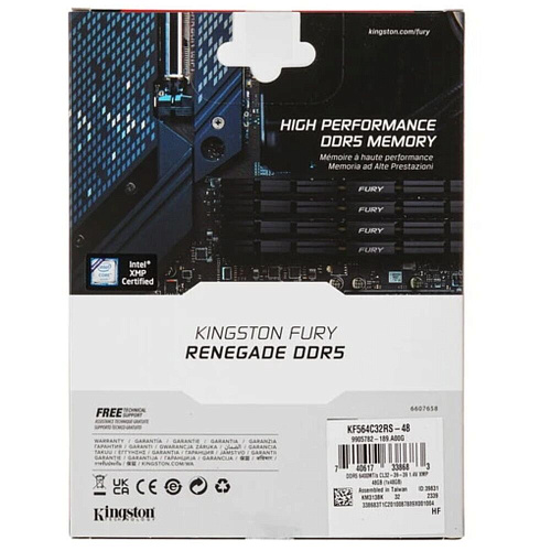 Модуль памяти DIMM 48Gb DDR5 PC51200 6400MHz Kingston Fury Renegade Silver (KF564C32RS-48)