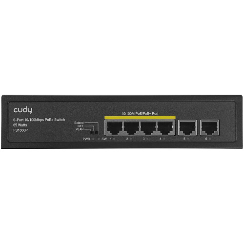 Коммутатор Cudy FS1006P неуправляемый 6 портов 10/100Мбит/с, 4 порта PoE+, 2 порта 100Мбит/с uplink