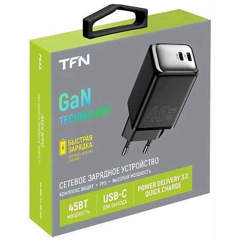 Сетевое зарядное устройство TFN TFN-WC-CC-45W-BK 45W 2xType-C черное