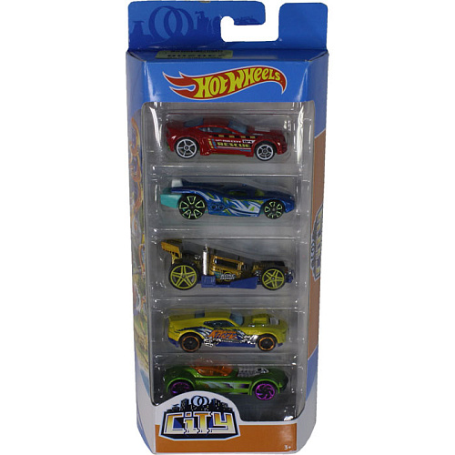 Mattel Hot Wheels 1806/FKT61 Подарочный набор из 5 машинок (City) оранжевый фон