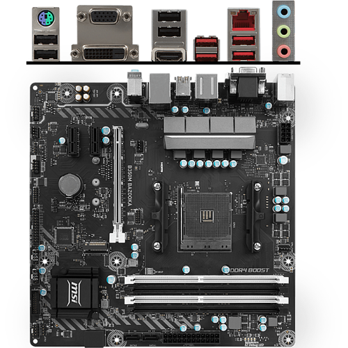 Материнская плата MSI B350M Bazooka B350 Socket AM4 4xDDR4, 4xSATA3, RAID, 1xM.2, 1xPCI-E16x, 4xUSB3.1, DVI-D, HDMI, Glan, mATX