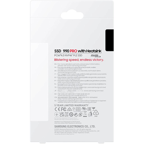 Внутренний SSD-накопитель 1000Gb Samsung 990 Pro with Heatsink (MZ-V9P1T0GW) M.2 2280 PCI-E 4.0 x4