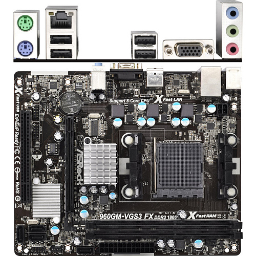 Материнская плата ASRock 960GM-VGS3 FX Soc-AM3+ AMD 760G+SB710, 2xDDR3, Raid, 1xPCI-E 16x, GLAN mATX OEM