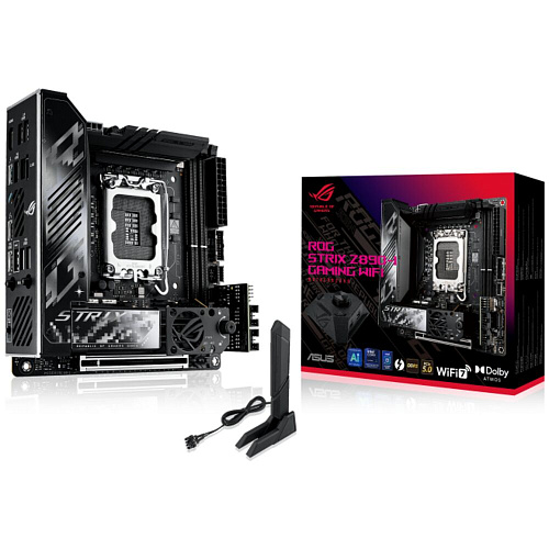 Материнская плата ASUS ROG Strix Z890-I Gaming WiFi Z890 Soc-1851 2xDDR5, 2xSATA3, RAID, 2хM.2, 1xPCI-E16x, 4xUSB3.2, 3xUSB3.2 Type C, DP, HDMI, WiFi, 2.5Glan, Mini-ITX
