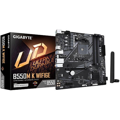 Материнская плата Gigabyte B550M K WiFi6E Socket-AM4 AMD B550 4xDDR4, 4xSATA3, 2xM.2, 1xPCI-E16x, 4xUSB3.2, DP, HDMI, WiFi, Glan, mATX Ret