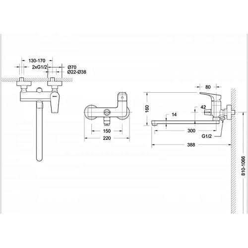 Смеситель для ванны Bravat Vega F6119177CP-01L