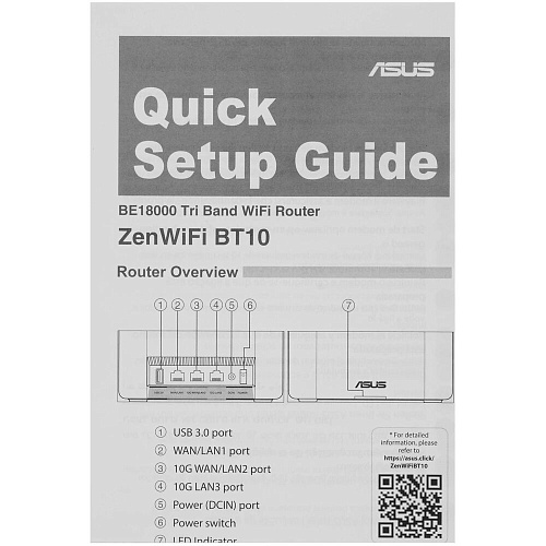 Беспроводной маршрутизатор ASUS ZenWiFi BT10 (1pk) 802.11 a/b/g/n/ac/ax/be 2,4 ГГц, 5ГГц и 6ГГц USB3.0