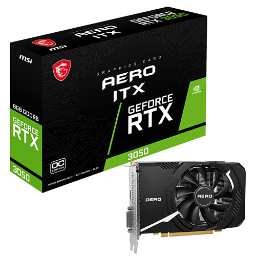 Видеокарта MSI GeForce RTX 3050 8192Mb, Aero ITX 8G OC (RTX 3050 AERO ITX 8G OCV1) DVI-D, HDMI, DP, Ret