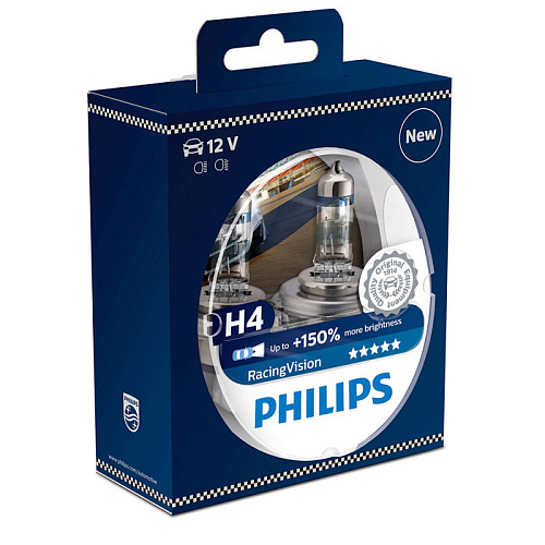 Автомобильная лампа H4 60/55W Racing Vision 2 шт. Philips