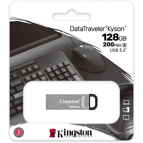 USB Flash накопитель 128GB Kingston DataTraveler Kyson (DTKN/128GB) USB 3.2 Черно-серебристый