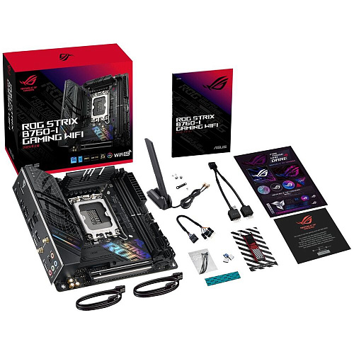 Материнская плата ASUS ROG Strix B760-I Gaming WiFi B760 Socket-1700 2xDDR5, 4xSATA3, RAID, 2xM.2, 1xPCI-E16x, 3xUSB3.2, 2xUSB3.2 Type C, DP, HDMI, WiFi, Glan, mini-ITX