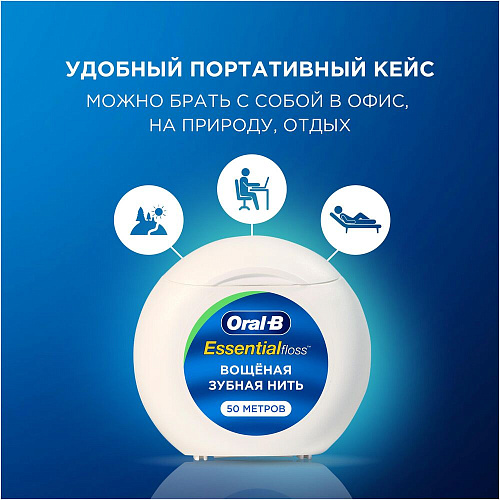 Oral-B Зубная нить Essential вощеная, мята, 50 м.