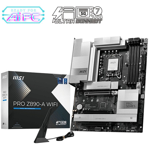 Материнская плата MSI Pro Z890-A WiFi Z890 Soc-1851 4xDDR5, 4xSATA3, RAID, 4хM.2, 3xPCI-E16x, 7xUSB3.2, 3xUSB3.2 Type C, DP, HDMI, WiFi, 5Glan, ATX