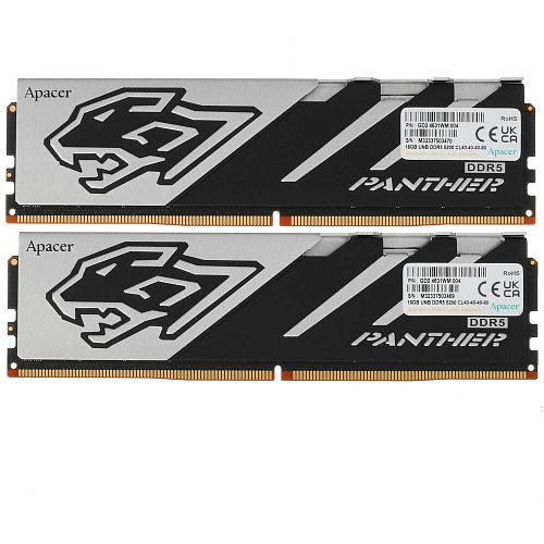 Модуль памяти DIMM 32Gb 2х16Gb DDR5 PC41600 5200MHz Apacer Panther Gaming Grey (AH5U32G52C5227BAA-2)