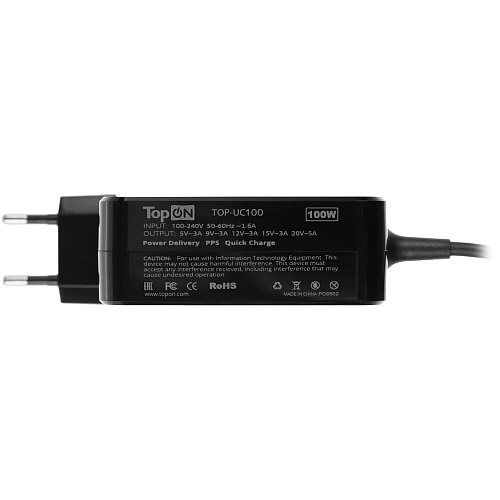 Универсальный блок питания TopON TOP-UC100 100W c кабелем Type-C черный