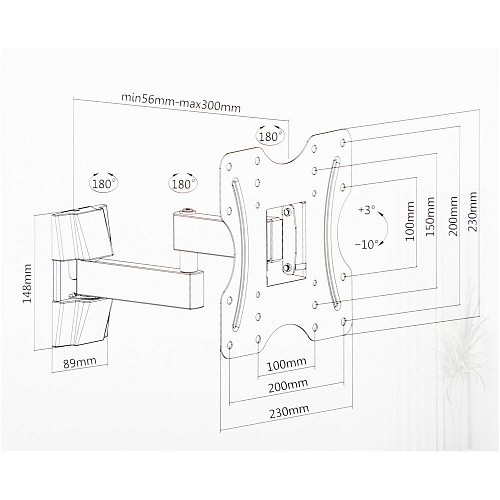 Кронштейн наклонно-поворотный Ultramounts UM899 23-43' до 20кг Vesa до 200x200 black