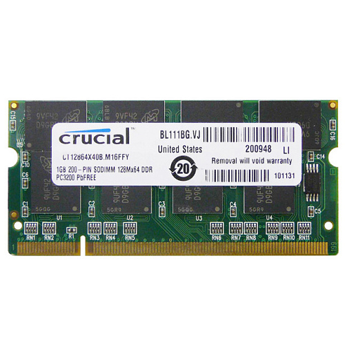 Модуль памяти SO-DIMM DDR 1Gb PC3200 400Mhz Crucial (CT12864X40B)