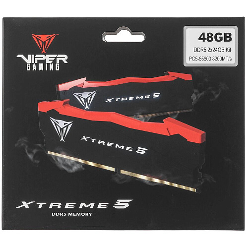 Модуль памяти DIMM 48Gb 2х24Gb DDR5 PC64000 8000MHz Patriot Memory Viper Xtreme 5 Black (PVX548G82C38K)
