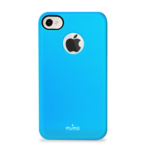 Чехол для iPhone 4/iPhone 4S PURO Soft Cover Fluorescent + пленка на экран, (пластик, голубой)