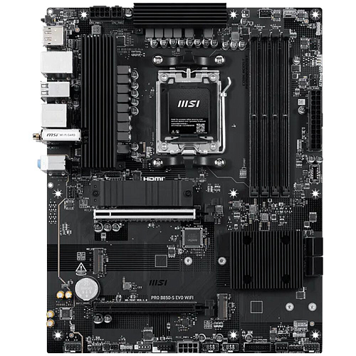 Материнская плата MSI Pro B850-S Evo WiFi Socket-AM5 AMD B850 4xDDR5, 4xSATA3, RAID, 3xM.2, 2xPCI-E16x, 4xUSB3.2, 1xUSB3.2 Type C, DP, HDMI, WiFi, 5Glan, ATX Ret