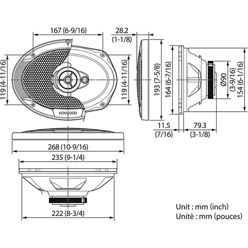 Колонки автомобильные Kenwood KFC-S6976EX 500Вт 16x23см трехполосные