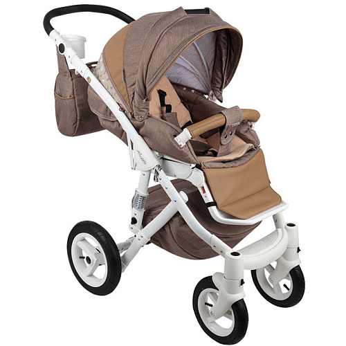 Коляска 2 в 1 Adamex Barletta New (коричневый+т.беж+принт птички B-63)