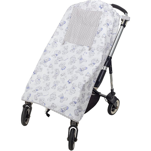 Солнцезащитный тент на коляску Mammie от солнца, насекомых и пуха (серый/голубой)