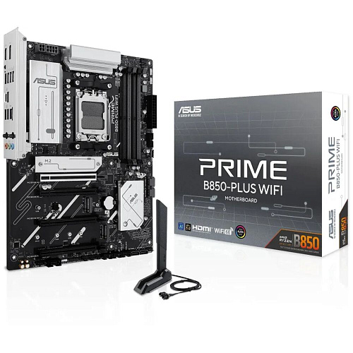 Материнская плата ASUS Prime B850-Plus WiFi B850 Socket AM5 4xDDR5, 4xSATA3, RAID, 3xM.2, 4xPCI-E16x, 5xUSB3.2, 1xUSB3.2 Type C, DP, HDMI, WiFi, 2.5Glan, ATX